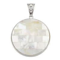 Přírodní Přívěsky White Shell, s Mosaz, Flat Round, platinové barvy á, 52x56x6mm, Otvor:Cca 7x15mm, 10PC/Bag, Prodáno By Bag