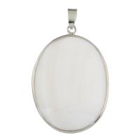 Přírodní Přívěsky White Shell, s Mosaz, Flat Oval, platinové barvy á, 31x45x4mm, Otvor:Cca 4x6mm, 10PC/Bag, Prodáno By Bag