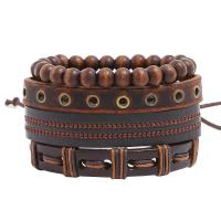 PU leder koord armbanden, met Hout & Zinc Alloy, handgemaakt, 4 stuks & uniseks & verstelbaar, 60mm, Lengte Ca 7.09 inch, Verkocht door Stel