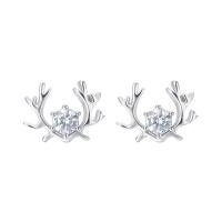 Prás Graí Earring, Antlers, dath airgid plated, do bhean & le rhinestone, nicil, luaidhe & caidmiam saor in aisce, 10x8mm, Díolta De réir Péire