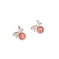 Ottone stallone orecchino, with Strawberry Quartz, Nodo di Cravatta, placcato color argento, Stile coreano & per la donna & con strass, assenza di nichel,piombo&cadmio, 9x10mm, Venduto da coppia