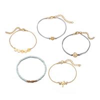 aleación de zinc Pulsera, con Rocallas de vidrio, con 5cm extender cadena, chapado en color dorado, 5 piezas & para mujer, libre de níquel, plomo & cadmio, longitud aproximado 7.49 Inch, 5Strandsfilamento/Set, Vendido por Set