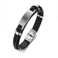 Cuero Pulsera, con acero inoxidable, para hombre, Negro, 10mm, Vendido para aproximado 8.5 Inch Sarta