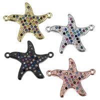 Messing smykker Connector, Starfish, forgyldt, Micro Pave cubic zirconia & 1/1 løkke, flere farver til valg, nikkel, bly & cadmium fri, 21.50x17.50x3mm, 10pc'er/Lot, Solgt af Lot