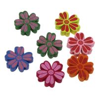 Miçangas de madeira, Flor, estufagem de verniz, Cor aleatória, 20mm, Buraco:Aprox 2mm, 50PCs/Bag, vendido por Bag