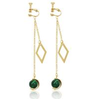 Boucles d'oreilles en alliage de zinc, avec Malachite, Placage de couleur d'or, styles différents pour le choix & pour femme, plus de couleurs à choisir, protéger l'environnement, sans nickel, plomb et cadmium, 13x98mm, Vendu par paire