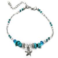 Sinc Alloy Anklet, le Turquoise sintéiseach & Crystal, le 2.4inch slabhra extender, Starfish, dath airgid antique plátáilte, inchoigeartaithe & do bhean, nicil, luaidhe & caidmiam saor in aisce, Díolta Per Thart 10 Inse Snáithe