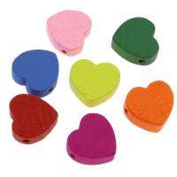 Houten Parels, Hout, Flat Hart, moffelen vernis, Willekeurige kleur, 18mm, Gat:Ca 2mm, 500pC's/Bag, Verkocht door Bag