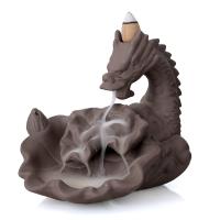 Porcelain Backflow Incense Burner, Gaineamh Corcra, Dragon, lámhdhéanta, le bosca pacáil, 110x120x165mm, Díolta De réir PC