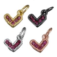 Messing hjerte Vedhæng, Heart, forgyldt, Micro Pave cubic zirconia, flere farver til valg, nikkel, bly & cadmium fri, 8x7x2mm, Hole:Ca. 3.5mm, 10pc'er/PC, Solgt af PC