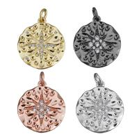 Cubic Zirconia Micro Pave Brass Pendant Flat Round plated micro pave cubic zirconia nickel lead & cadmium free Approx 3mm Sold By PC