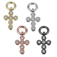 Ottone croce pendenti, placcato, Micro spianare cubic zirconia, nessuno, assenza di nichel,piombo&cadmio, 7x11x2mm, Foro:Appross. 3mm, 10PC/PC, Venduto da PC