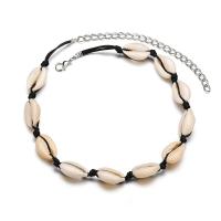 Nácar Trompeta collar, con cordón de nylon & metal, con 10cm extender cadena, chapado en color de platina, para mujer, Blanco, 19mm, Vendido para aproximado 13.7 Inch Sarta