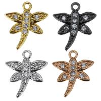 Cirkónia mikro Pave Sárgaréz Medál, Dragonfly, galvanizált, mikro egyengetni cirkónia, több színt a választás, nikkel, ólom és kadmium mentes, 13x14x3mm, Lyuk:Kb 1.5mm, Kb 10PC-k/PC, Által értékesített PC