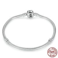 laiton European Bracelet cordon, Plaqué d'argent, longueur différente pour le choix & chaîne serpent & avec le motif de lettre, protéger l'environnement, sans nickel, plomb et cadmium, Vendu par brin