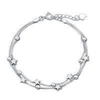 metal Pulsera, con 3cm extender cadena, chapado en color de plata, cadena de caja & para mujer & 2-sarta, libre de níquel, plomo & cadmio, 3.5mm, Vendido para aproximado 6.3 Inch Sarta