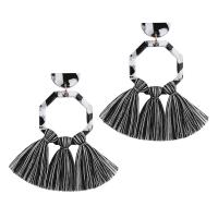 Acetaatblad Tassel Earring, met Polyester garens, kwast, plated, voor vrouw, meer kleuren voor de keuze, nikkel, lood en cadmium vrij, 35x75mm, 3paren/Lot, Verkocht door Lot