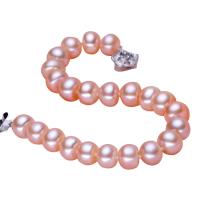 Sötvatten odlade Pearl Bracelet, Freshwater Pearl, mässing låda spänne, Knapp, naturlig, fler färger för val, 8-9mm, Såld Per Ca 7 inch Strand