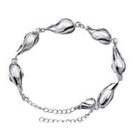 Bracelet en perles de culture d'eau douce, perle d'eau douce cultivée, avec laiton, avec 5cm chaînes de rallonge, riz, Placage de couleur argentée, naturel, 6-7mm, Vendu par Environ 7.5 pouce brin