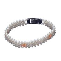 Süßwasser Zuchtperlen Armband, Natürliche kultivierte Süßwasserperlen, Messing Fold Over Verschluss, Kartoffel, natürlich, zweifarbig, 3-4mm, verkauft per ca. 7 ZollInch Strang