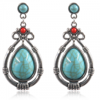 Sinc Alloy Earrings, le Turquoise sintéiseach, Teardrop, plátáilte, do bhean & le rhinestone, dathanna níos mó le haghaidh rogha, nicil, luaidhe & caidmiam saor in aisce, 50x23mm, Díolta De réir Péire