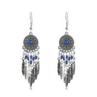 Zinc Alloy Tassel Earring, met Seedbead, plated, voor vrouw, meer kleuren voor de keuze, nikkel, lood en cadmium vrij, 66x17mm, Verkocht door pair