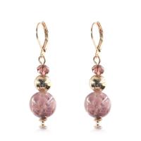 Lampwork Håndtaget tilbage Earring, med Krystal & Zinc Alloy, rosa guld farve forgyldt, for kvinde, flere farver til valg, nikkel, bly & cadmium fri, 45x12mm, Solgt af par