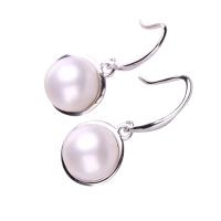 Freshwater Pearl Droppörhänge, med Mässing, Dome, naturlig, vit, 9-10mm, Säljs av Par