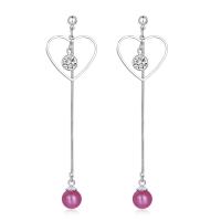 Pendientes de Gota en Latón, metal, con Perlas de plástico ABS, Corazón, chapado en platina real, para mujer & con circonia cúbica, más colores para la opción, libre de níquel, plomo & cadmio, 21x80mm,8mm, Vendido por Par