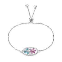 Kubik Zirkonium mikro bana Mässing Armband, Blomma, platinerade, justerbar & box kedja & micro bana cubic zirconia & för kvinna, nickel, bly och kadmium gratis, 14mm, Såld Per Ca 10.6 inch Strand