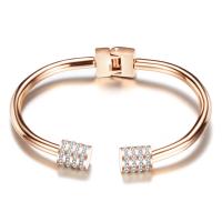 Nehrđajući čelik Pljuska Bangle, s bižuterija glina Pave, porasla zlatna boja pozlatom, za žene & s Rhinestone, 4mm, 2.9mm, Unutarnji promjer:Približno 67mm, Prodano By PC