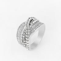 Zinklegering ringen, Zinc Alloy, silver plated, micro pave zirconia & voor vrouw, nikkel, lood en cadmium vrij, Verkocht door PC