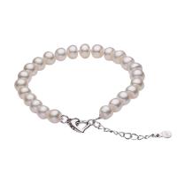 Pearl Fionnuisce Bracelet, práis clasp gliomach, le 4cm slabhra extender, Babhta, nádúrtha, méid éagsúla do rogha, bán, Díolta Per Thart 7 Inse Snáithe