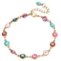 laiton bracelet, avec 5.5cm chaînes de rallonge, Mauvais œil, Placage de couleur d'or, unisexe & chaîne de bar & émail, plus de couleurs à choisir, sans plomb et cadmium, 6x11x3mm, Vendu par Environ 6.5 pouce brin