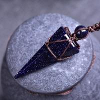 Blue Goldstone Hanger, met Katoen draad, natuurlijk, iretraceerbaar & uniseks, blauw, 42x16mm, Verkocht door PC