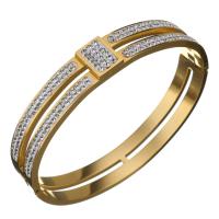 Brazalete del acero inoxidable, con Arcilla analiar de diamantes de imitación AB, chapado en color dorado, para mujer, 11mm, diámetro interior:aproximado 58x49mm, Vendido por UD