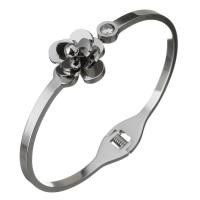 Rozsdamentes acél bangle, Stainless Steel, Virág, a nő & strasszos, az eredeti szín, 17mm, Belső átmérő:Kb 60x47mm, Által értékesített PC