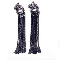 Zinc Alloy Tassel Earring, lood zwarte kleur vergulde, voor vrouw & met strass, meer kleuren voor de keuze, nikkel, lood en cadmium vrij, 105*17mm, Verkocht door pair