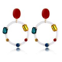 Boucles d'oreilles en alliage de zinc, avec Peluche, beignet, Placage de couleur d'or, pour femme & avec strass, blanc, protéger l'environnement, sans nickel, plomb et cadmium, 78*55mm, Vendu par paire