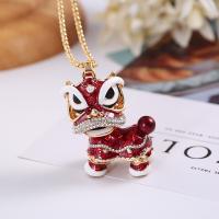 Zinc Alloy Animal Pendler, Lion, ægte forgyldt, for kvinde & emalje & med rhinestone, flere farver til valg, nikkel, bly & cadmium fri, 45x65mm, Solgt af PC