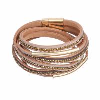 PU Kombineret Bracelet, med Magnet & Zinc Alloy, for kvinde & med rhinestone, flere farver til valg, 395mmx16mm, Solgt Per Ca. 15.5 inch Strand