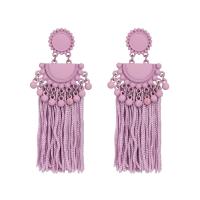 Plastic Tassel Earring, met Katoen draad & Epoxy Sticker, roestvrij staal oorbel bericht, voor vrouw, meer kleuren voor de keuze, 83mmx32mm, Verkocht door pair