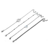 alliage de zinc Set de bracelet, avec 5cm chaînes de rallonge, Placage de couleur platine, 4 pièces & pour femme, protéger l'environnement, sans nickel, plomb et cadmium, 13mm,26mm, Longueur Environ 7.49 pouce, 4Strandstoron/fixé, Vendu par fixé