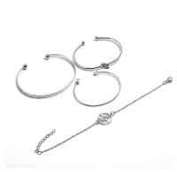 alliage de zinc Set de bracelet, bracelet & Bracelet, avec 5cm chaînes de rallonge, Placage de couleur platine, 4 pièces & pour femme, protéger l'environnement, sans nickel, plomb et cadmium, 24mm, Diamètre intérieur:Environ 62mm, Longueur Environ 7.68 pouce, 4Strandstoron/fixé, Vendu par fixé