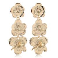 Pendientes de Aleación de Zinc, Flor, chapado en color dorado, para mujer, libre de níquel, plomo & cadmio, 72x25mm, Vendido por Par