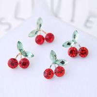 Øremærkning af zinklegeret stud, Zinc Alloy, med Resin Rhinestone, Cherry, forgyldt, Koreansk stil & for kvinde, flere farver til valg, nikkel, bly & cadmium fri, 16x20mm, Solgt af par