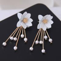 Sinc Alloy Cartoon Scoilt Earring, le ABS Pearl plaisteach, Flower, dath an óir plated, do bhean & le rhinestone, nicil, luaidhe & caidmiam saor in aisce, 17x45mm, Díolta De réir Péire