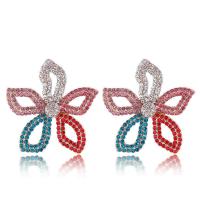 Zinklegering oorknoppen, Zinc Alloy, Bloem, gold plated, voor vrouw & met strass, nikkel, lood en cadmium vrij, 38mm, Verkocht door pair