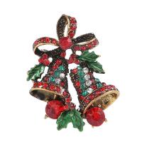 Zinc Alloy Broche, Christmas Bell, antiek messing plated, voor vrouw & met strass, nikkel, lood en cadmium vrij, 38mmx27mm, Verkocht door PC