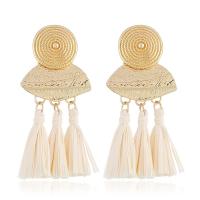 Zinc Alloy Tassel Earring, med Rafi Straw, guldfarve belagt, Boheme stil & for kvinde, flere farver til valg, nikkel, bly & cadmium fri, 78mmx37mm, Solgt af par